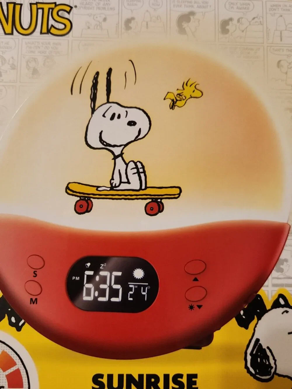 Peanuts Snoopy & Woodstock Sunrise Alarm Clock NEW Skateboarding